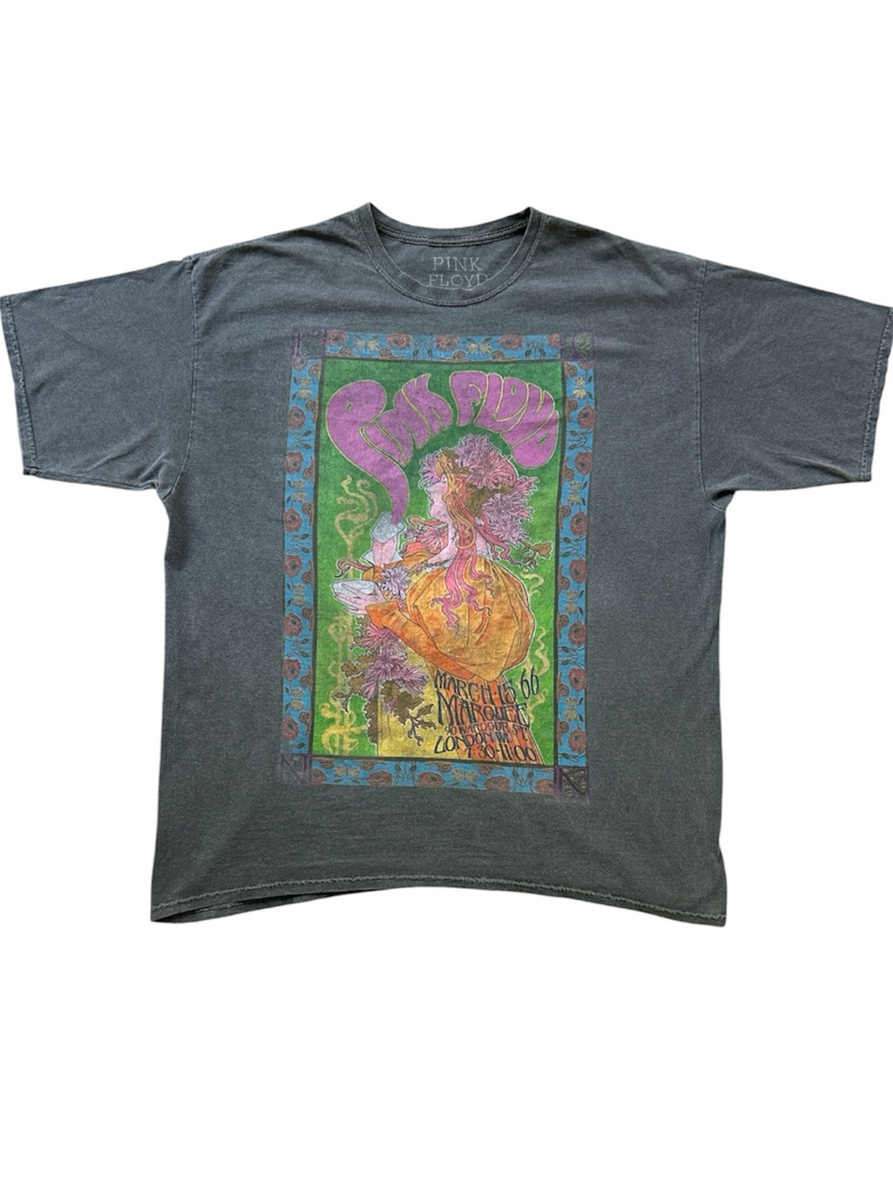 Vintage 1966 Pink Floyd at the Marquee Art Nouveau Poster T-Shirt Size L/XL